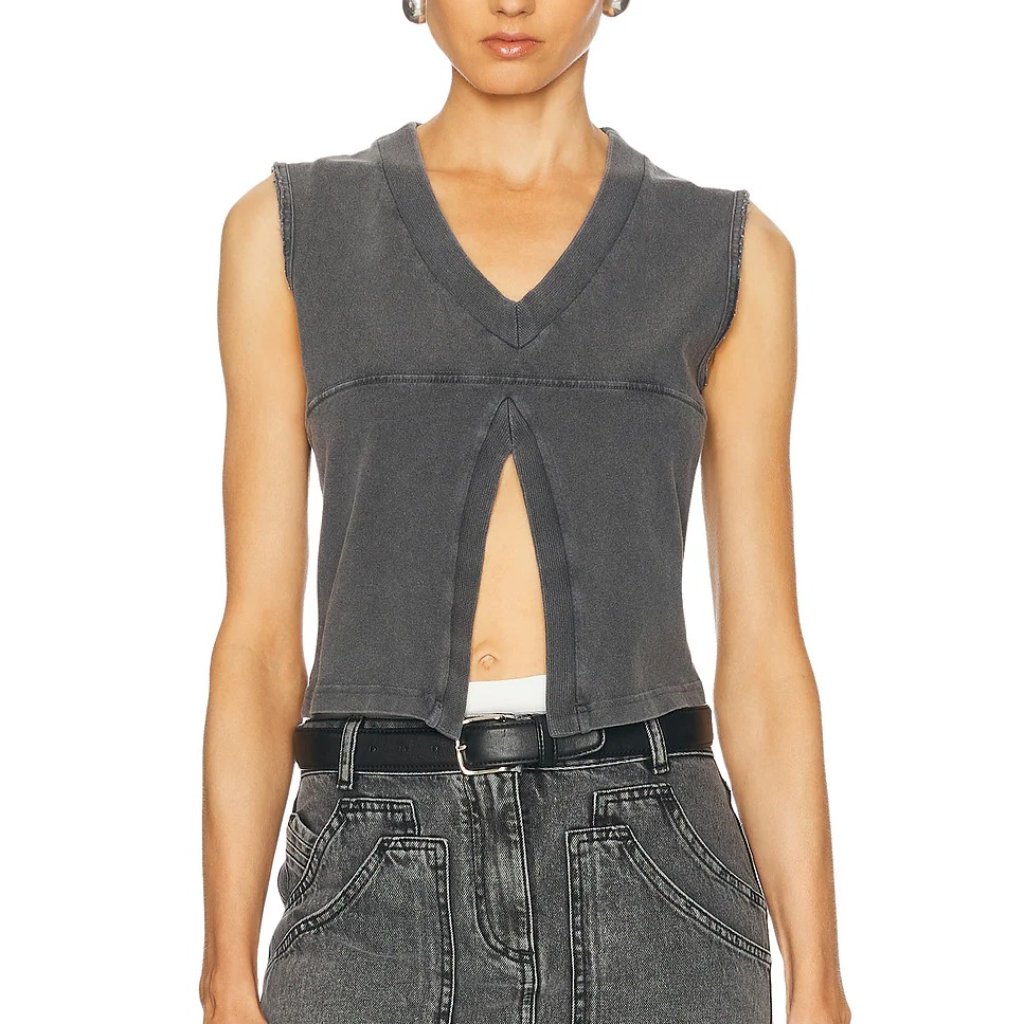 Alexander Wang V-Neck Tank Top In Faded Black Size Xs